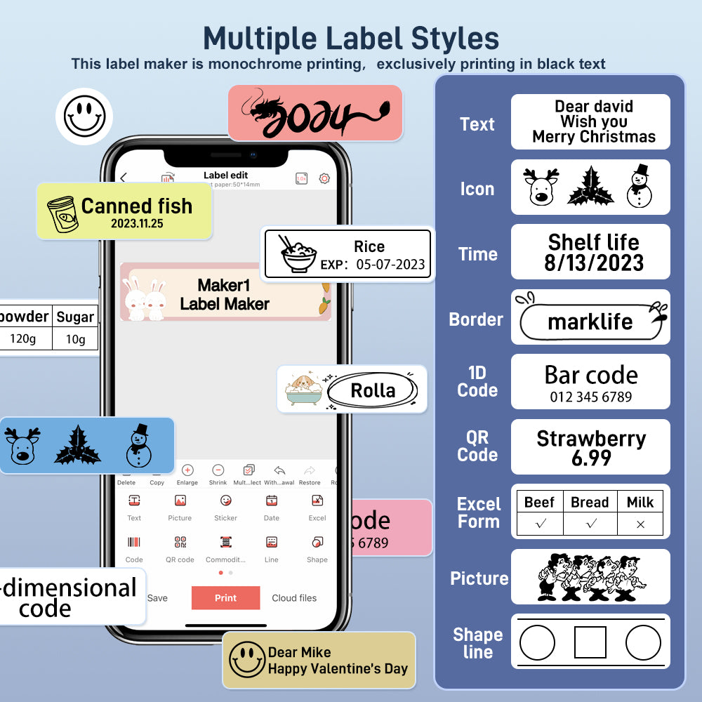 M1 Bluetooth Mini Label Printer with Tape – Portable Thermal Sticker Machine for Organizing, Includes 1 Roll