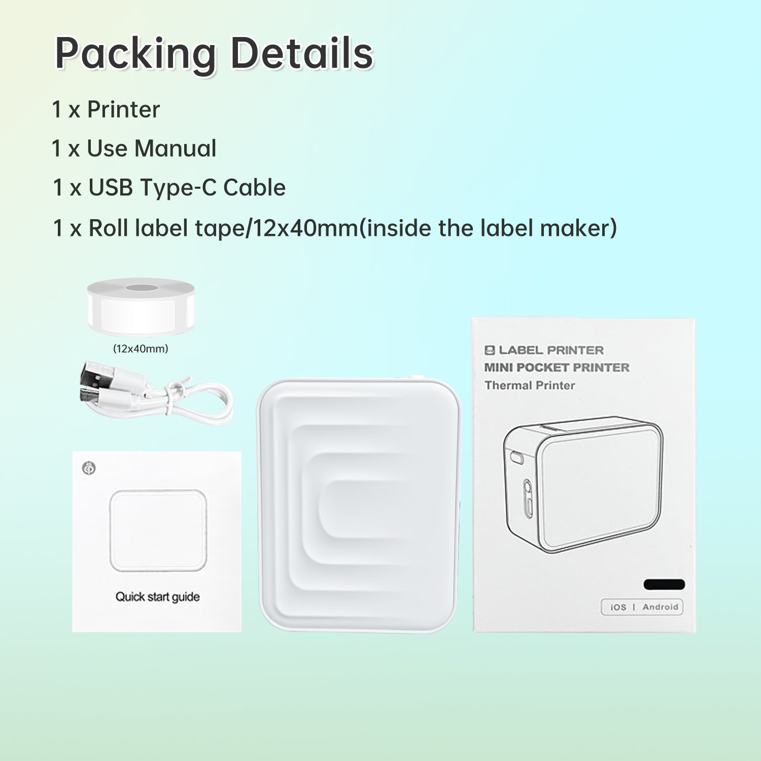 M1 Bluetooth Mini Label Printer with Tape – Portable Thermal Sticker Machine for Organizing, Includes 1 Roll