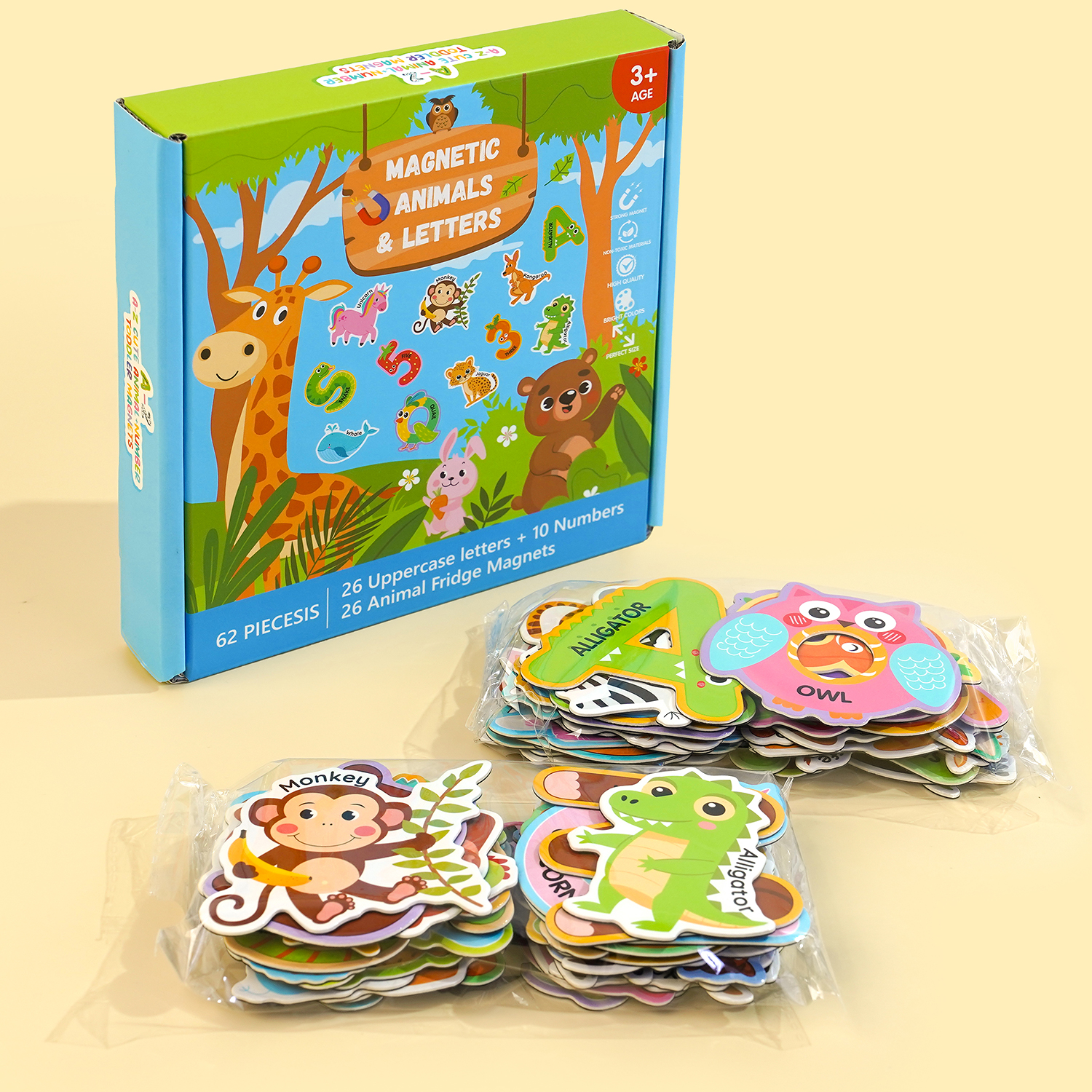 Soft Magnetic Animal & Letter Fridge Magnets - Cute Cartoon Decorative Magnets for Kids Early Learning & Home Kitchen