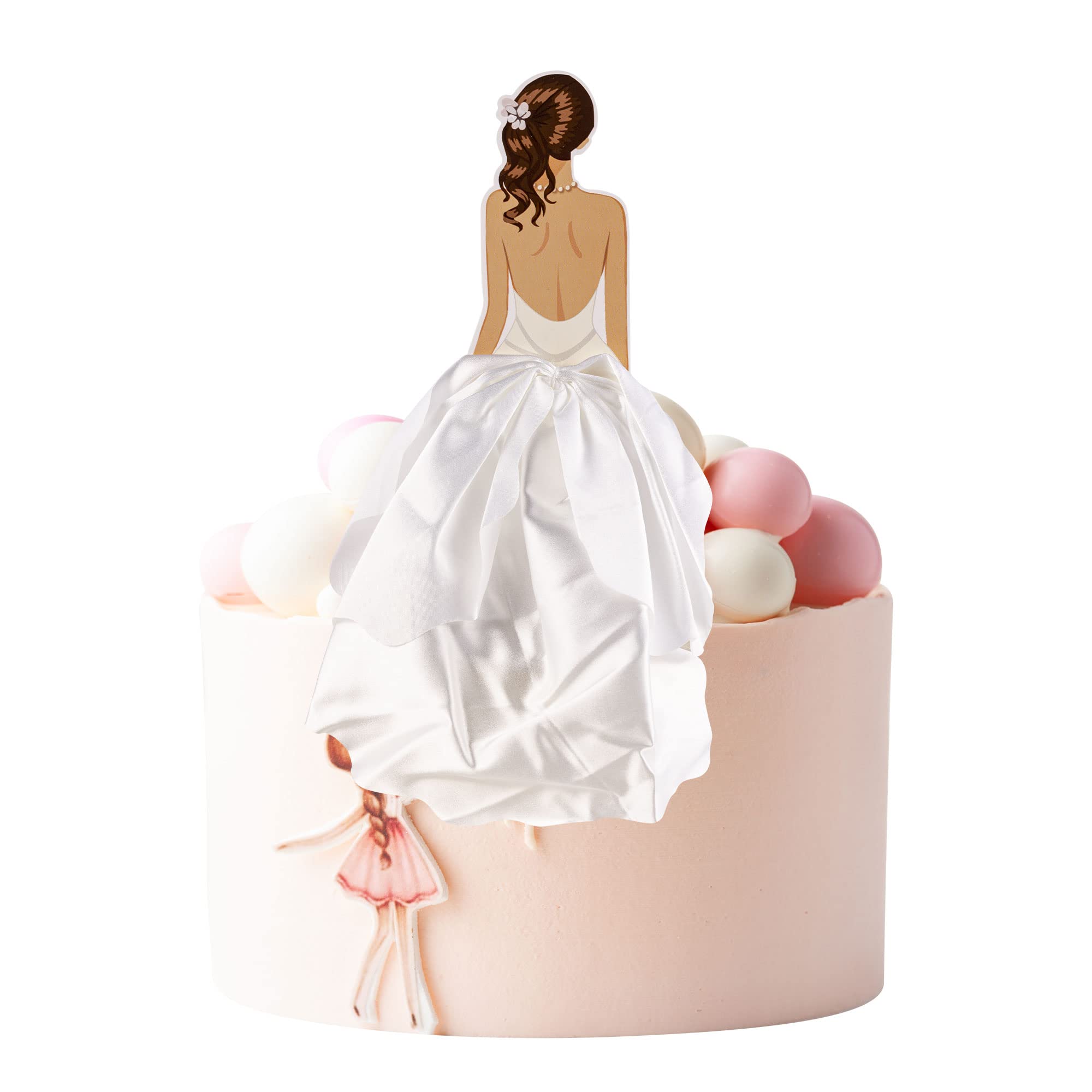 1Pc Woman Back Silk Gauze Skirt Wedding Cake Toppers Girl Happy Birthday Cake Toppers Bride to Be Cake Decorating Supplies Cupcake Topper Bachelorette Party Decorations White