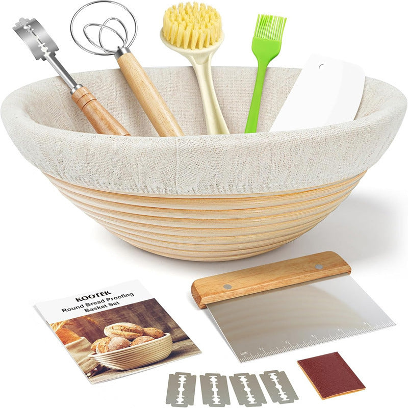 Banneton Bread Proofing Basket Set, 9 Inch Round Sourdough Starter Kit, Baking Supplies Tools with Dough Whisk, Scoring Lame, and Other Accessories for Artisan Bread Making