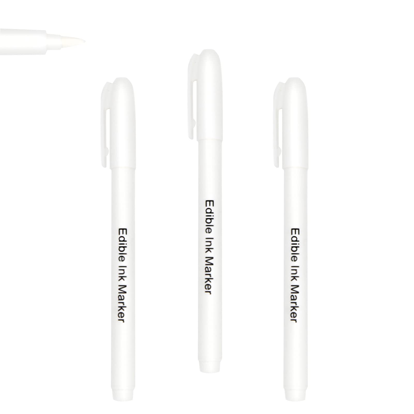 3pcs White Edible Markers for Cake Decorating - Food Grade Ink Pens with Upgraded Smooth Tip, Perfect for Cookies, Fondant, Frosting & Baking Supplies by Edible Ink