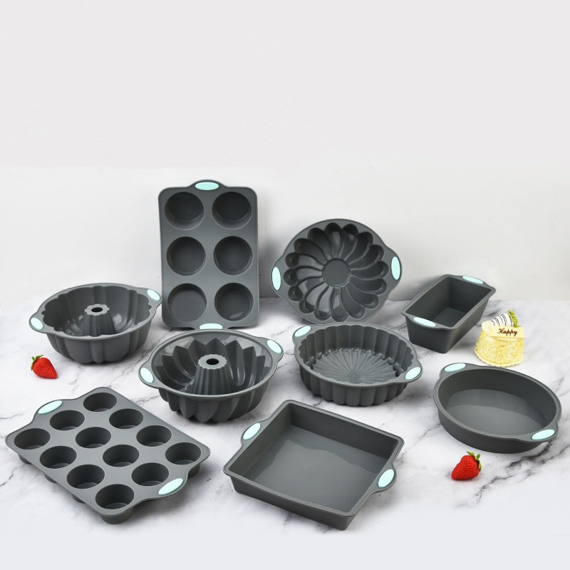 Multi‑Use Silicone Bakeware with Steel Frame | Oven‑Freezer‑Dishwasher Safe Baking Pans, Non‑Stick & Scratch‑Resistant for Healthy Cooking & Party Baking Silicone Baking Set - 9 Cake Molds 