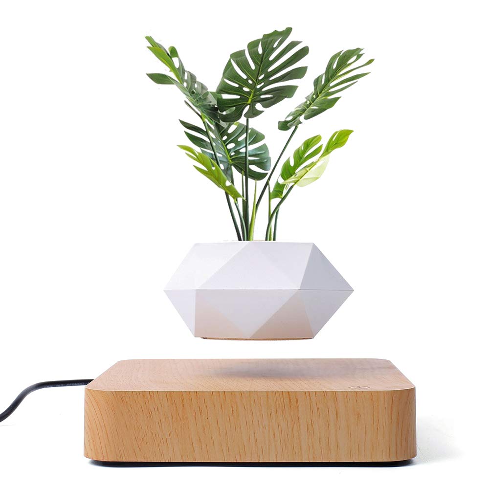 Auto-Rotating Floating Flower Pot with UK Plug Base, Levitating Planter Made of Eco-Friendly Resin, 360° Balanced Light Exposure for Healthier Plants, Magical Indoor Gardening Solution