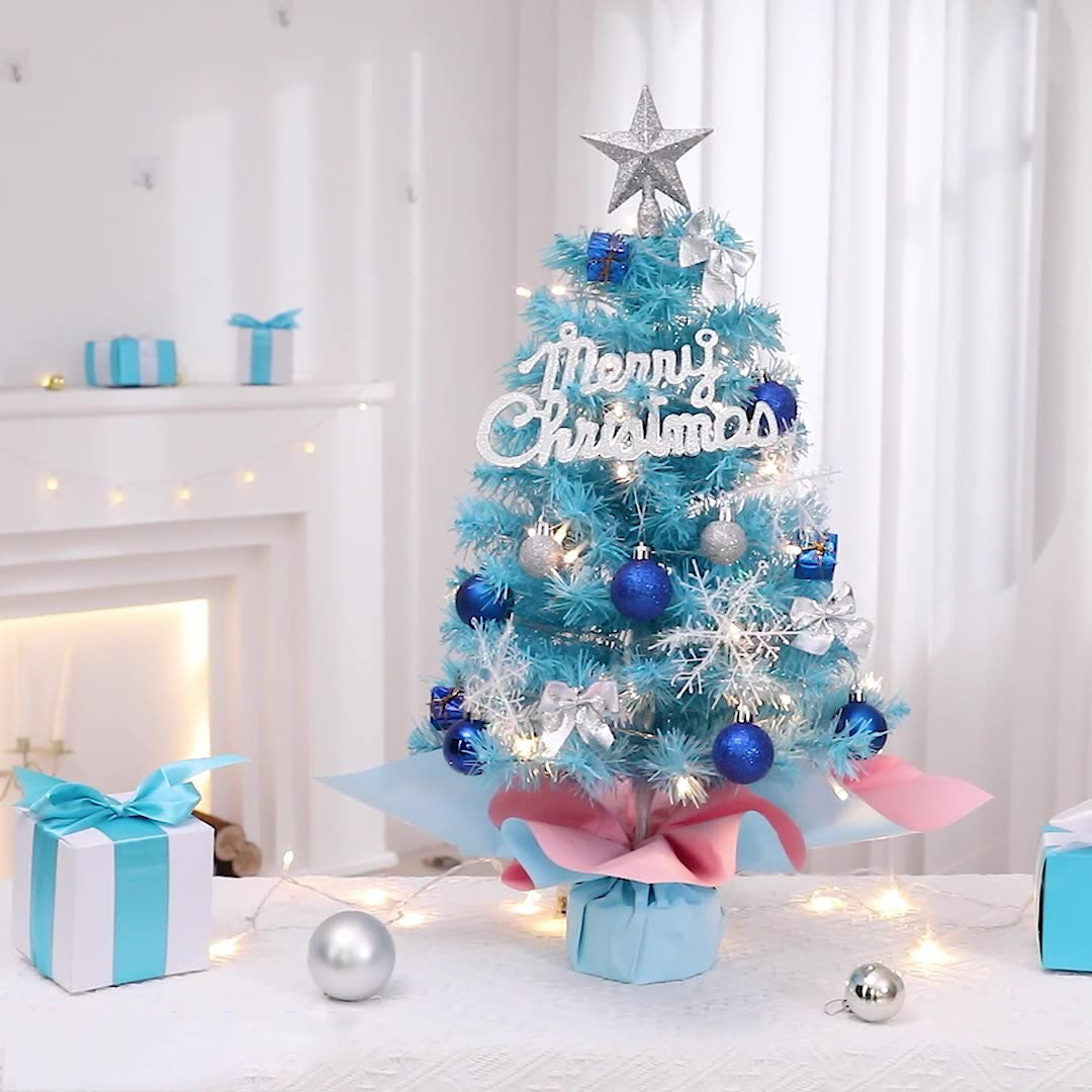 Blue Theme Party Christmas Tree Set, Coordinated Mini Tree with Matching Decorations, 45/60cm Event Centerpiece for Winter Weddings & Celebrations, Custom Color Holiday Display