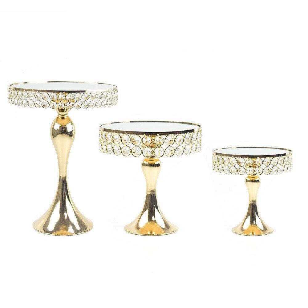 Luxury Dessert Tower Set | Silver Metal Cake Stands with Crystal Beads & Mirror Surface, 8" 10" 12" Tiered Display for Pastries Fruits Appetizers, Event Buffet Centerpiece