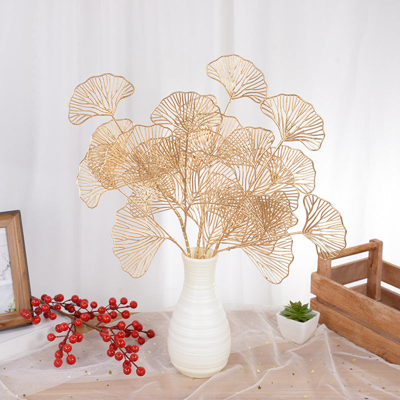 Gold Ginkgo Leaf Branches - Artificial Plants for DIY Wedding, Party, Home Decor, Flower Arrangement (Living Room, Centerpiece, Decorative Accessories)