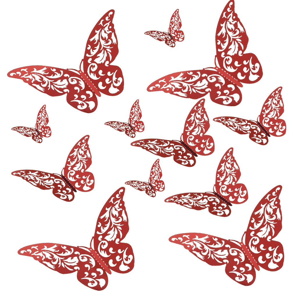 Red 3D Hollow-Out Butterfly Wall Stickers - Self-Adhesive Decor for Living Room, Bedroom & Wedding Party (Creative Holiday Decoration)