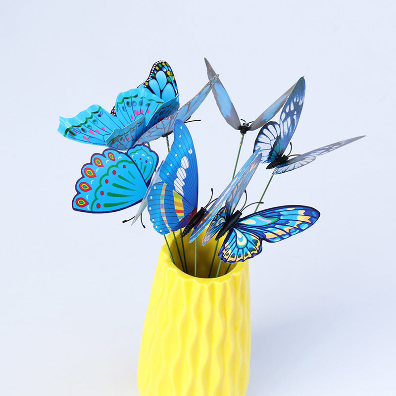10CM Stem Butterfly Decor - Colorful PVC Realistic Floral Accents for Vase Arrangements & Garden Art (Handcrafted Simulation Butterflies)