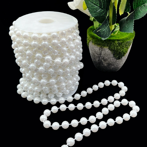 6-14mm Artificial Pearl Bead Garland Strand, Continuous Plastic Pearl String for Wedding Party Decor, DIY Craft, Wreath & Bouquet Embellishment
