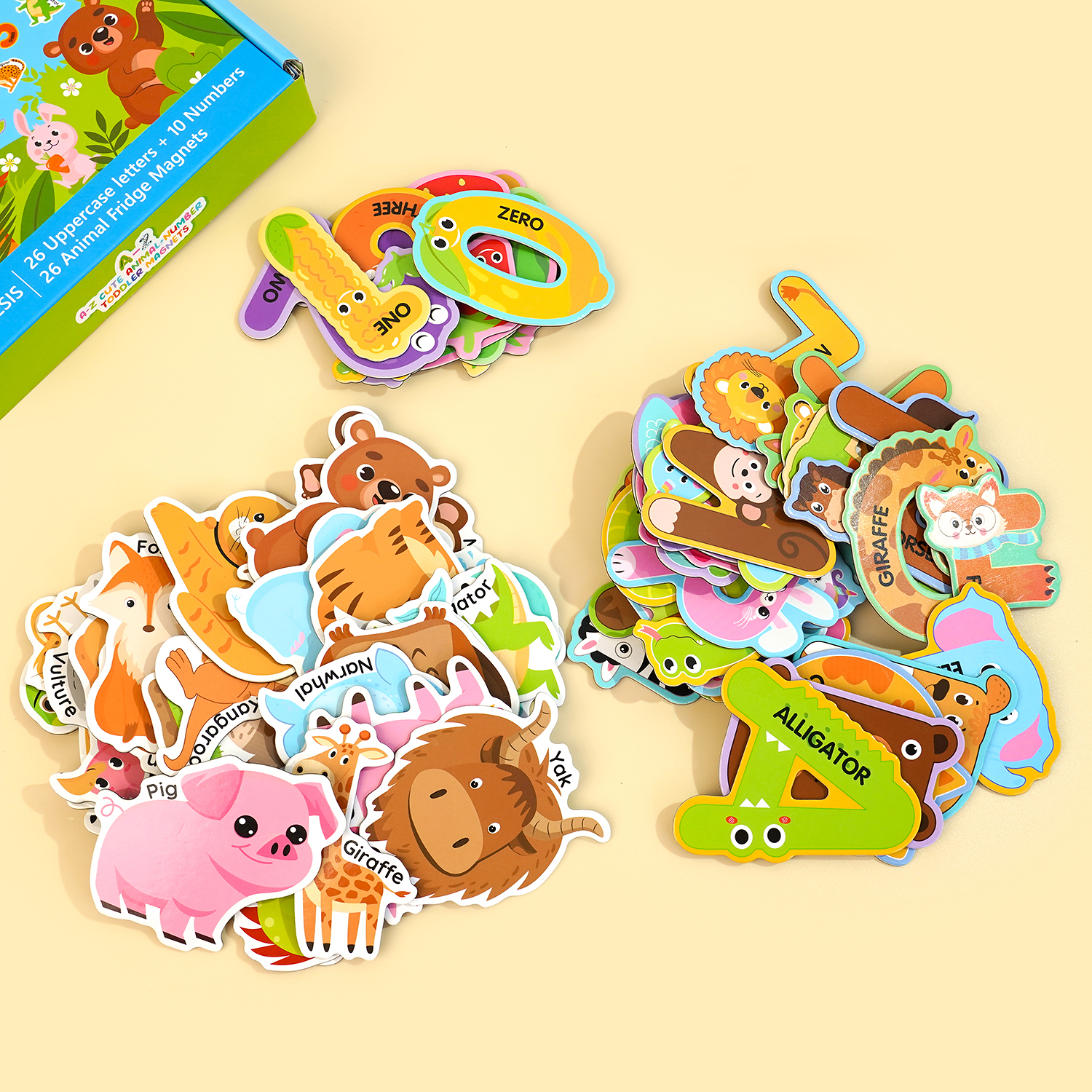 Soft Magnetic Animal & Letter Fridge Magnets - Cute Cartoon Decorative Magnets for Kids Early Learning & Home Kitchen