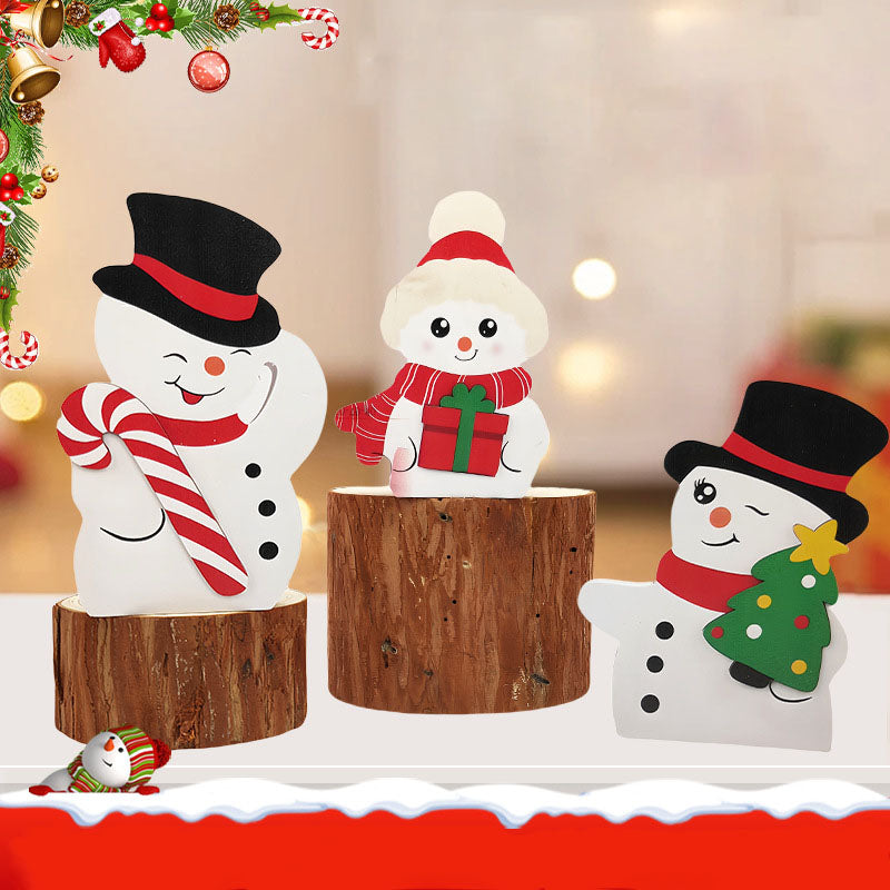 Wooden Christmas Decorations Set - Santa, Snowman, Gnome Figurines, Rustic Holiday Table Decor, Farmhouse Xmas Centerpiece