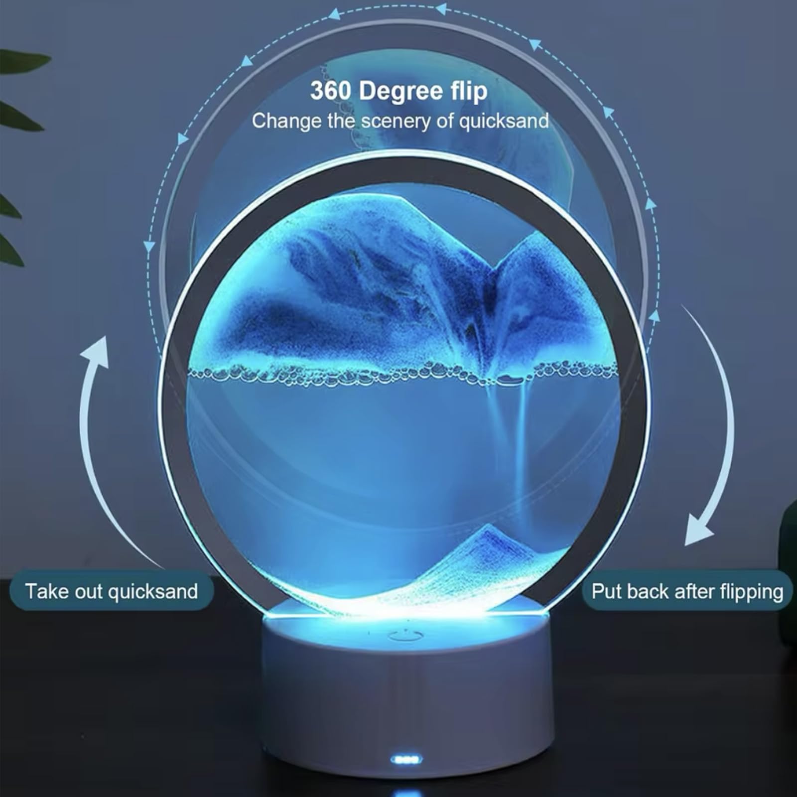 Dynamic Moving Sandscape Art Lamp, 3D Quicksand Painting with Colorful LED Light, Hypnotic Desktop Decor for Living Room & Bedroom, Creative Stress Relief Gift and Modern Home Art