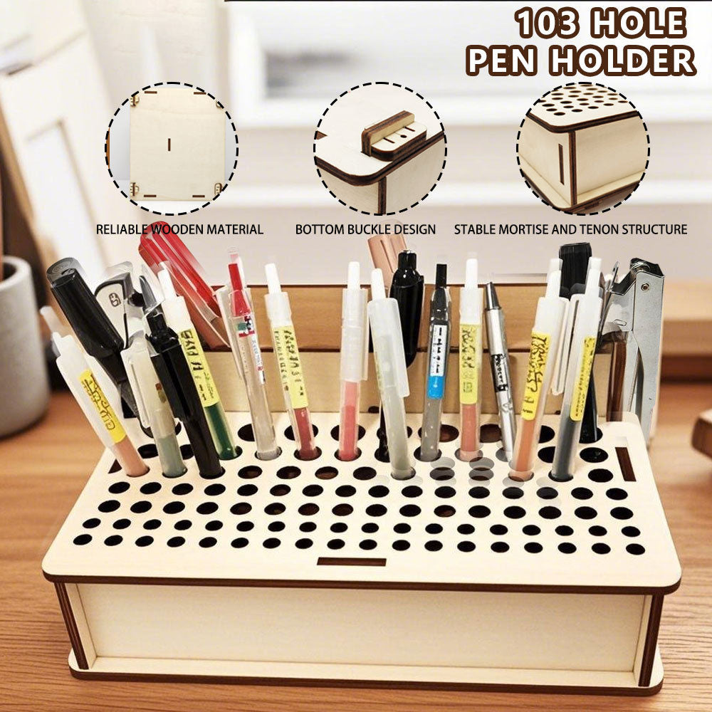 Student Desk Organizer for Art Supplies, Wooden Pen & Brush Holder with Multi-Compartment, Study Table Storage for School Essentials, Homework Tool Organization System