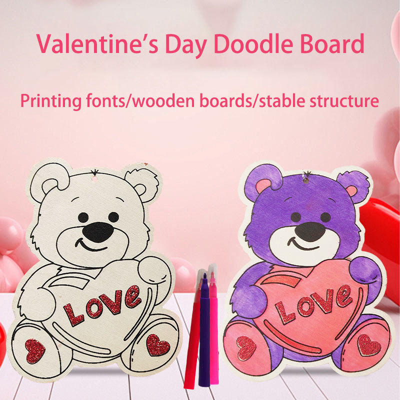 Couples DIY Wooden Ornament Kit for Valentine‘s Day， 5-Piece Heart Bear Bee Craft Set for Date Night， Personalized Love Token with Painting Supplies， Romantic Craft Activity for Partners