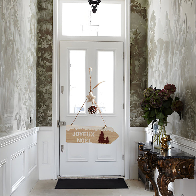 Complete Christmas Decor Set for Home, Hand-Painted Wood Ornaments for Tree Wreath & Mantel, Rustic Farmhouse Holiday Collection, Coordinated Hanging Decorations with Twine Strings