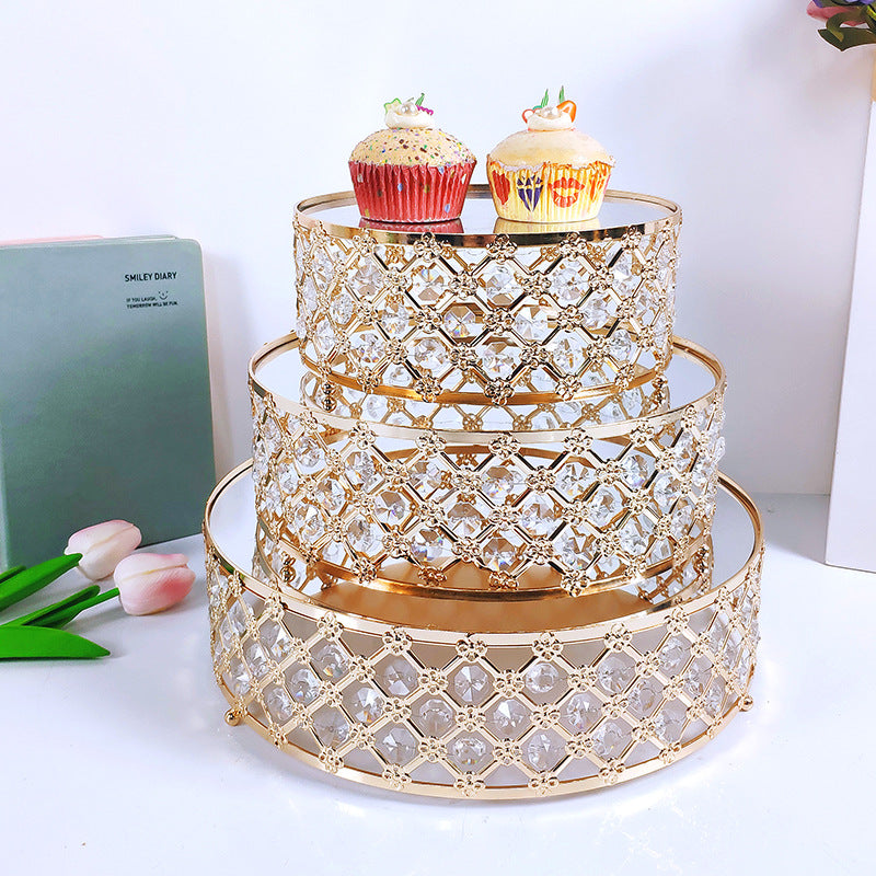 Luxury 3-Tier Gold Crystal Cake Stand Set with Mirror Plates - Elegant Wedding Cupcake & Dessert Tower Display