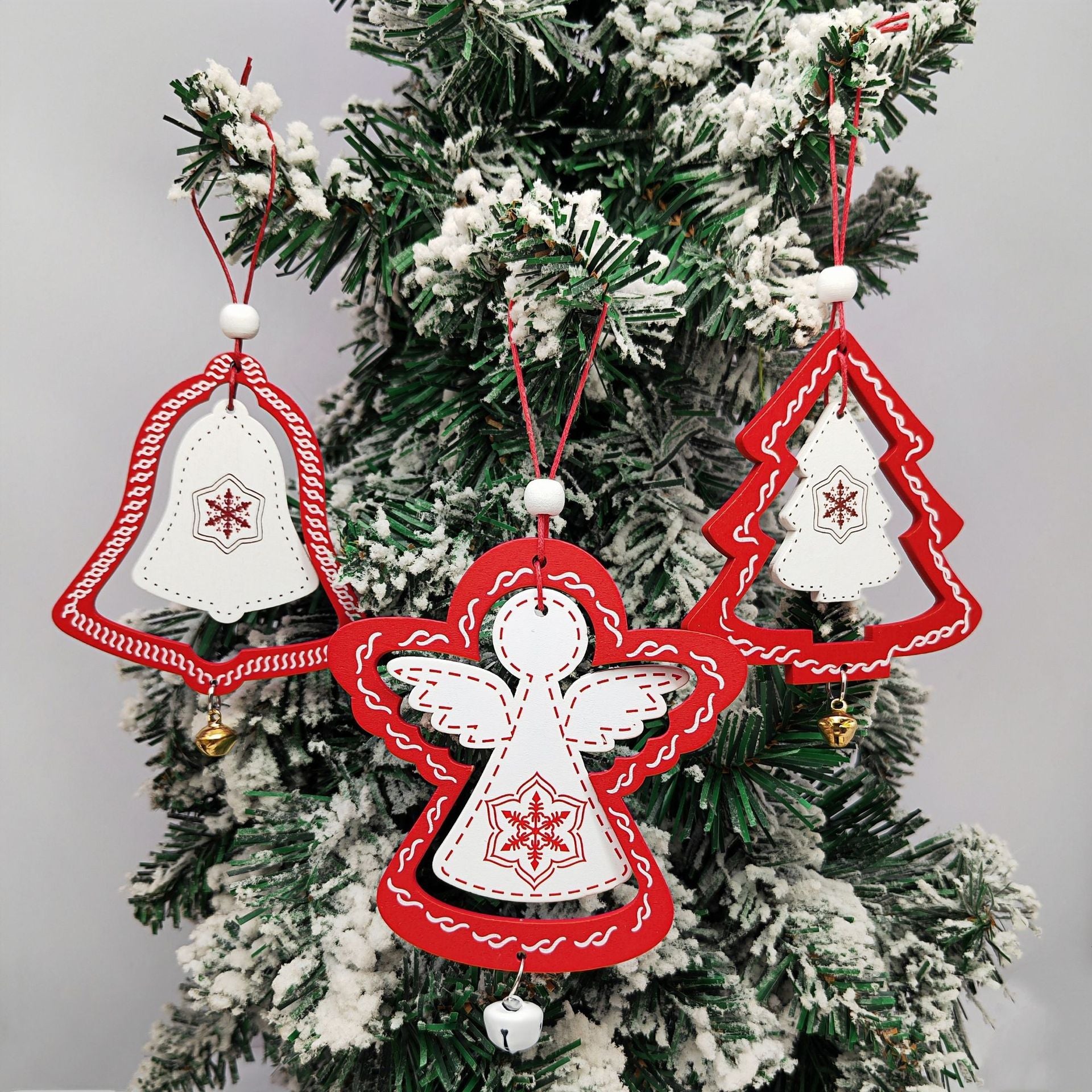 Christmas Story Ornament Collection, Themed Hand-Painted Wood Set for Narrative Tree Decor, Coordinated Angel Reindeer Bell Star Grouping, Rustic Farmhouse Holiday Scene Creator