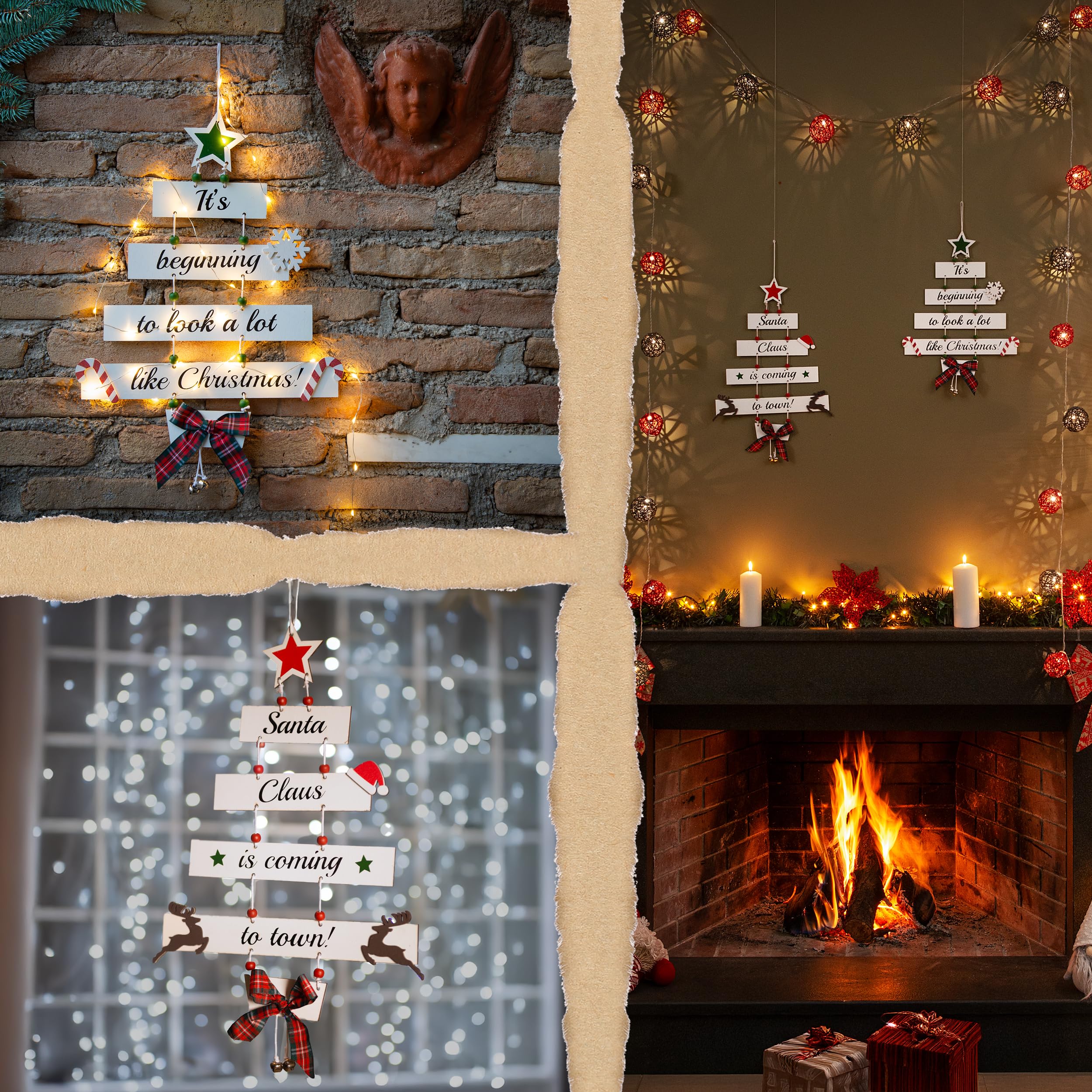 Premium Wooden Christmas Decorations - Small Hanging Indoor Home Decor for Door, Wall, Xmas Tree and Farmhouse