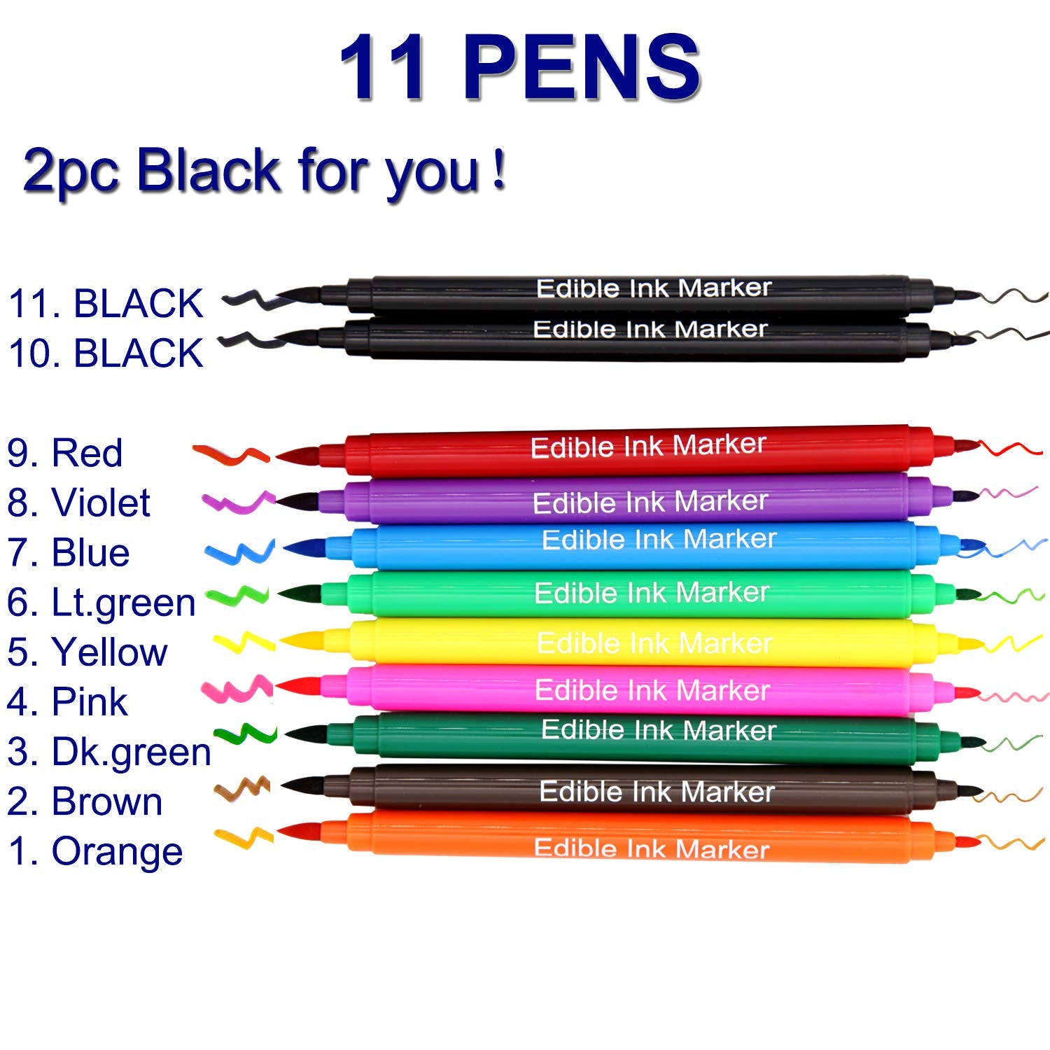 11Pcs Food Coloring Pens - Dual Tip Edible Markers for Cakes, Cookies, Fondant, Easter Eggs | Food Grade Safe, 10 Vibrant Colors (Fine & Thick Tips)