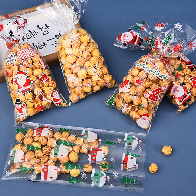 50-Pack Christmas Goodie Bags with 6 Holiday Designs, Food-Safe OPP Treat Bags for Classroom Parties, Complete Set with Gold Twist Ties for Candy & Cookies, Bulk Christmas Favor Bags for School Events