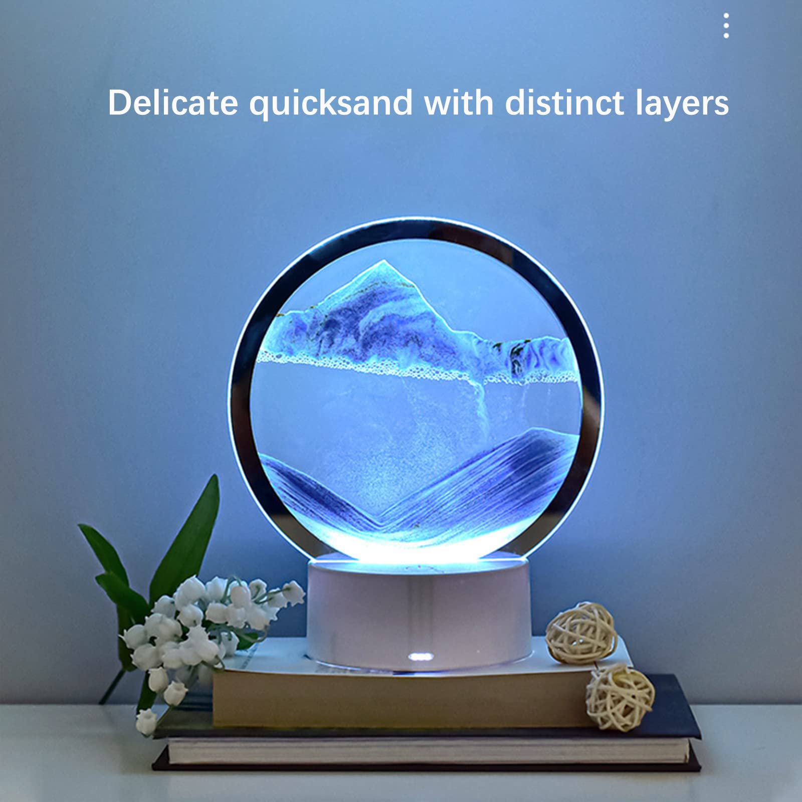 Dynamic Moving Sandscape Art Lamp, 3D Quicksand Painting with Colorful LED Light, Hypnotic Desktop Decor for Living Room & Bedroom, Creative Stress Relief Gift and Modern Home Art