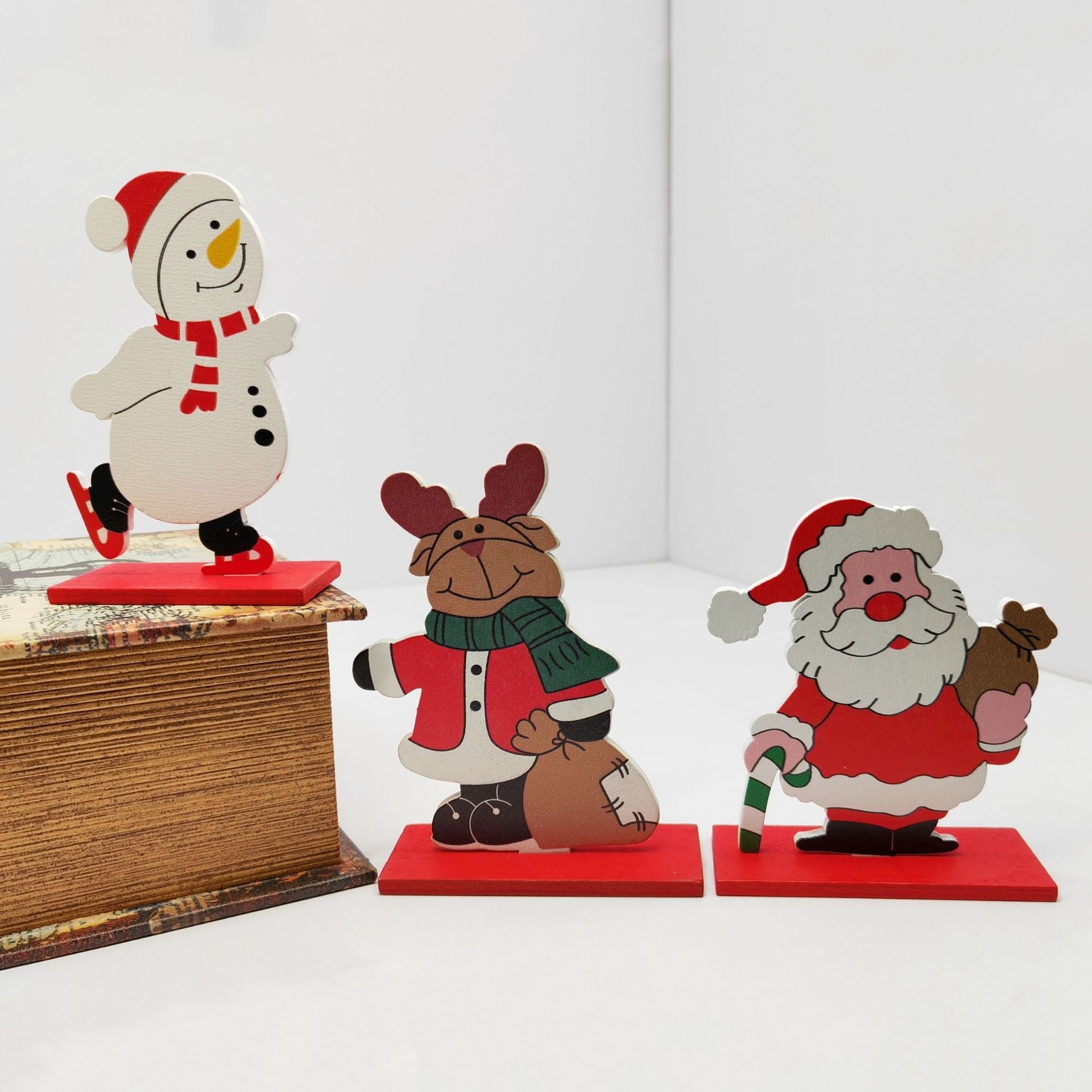 Multi-Use Christmas Ornaments Set for Desk & Shelf, Versatile Holiday Decor for Office Home Business, Miniature Festive Scene with Santa Snowman Decorations, Space-Saving Christmas Accents