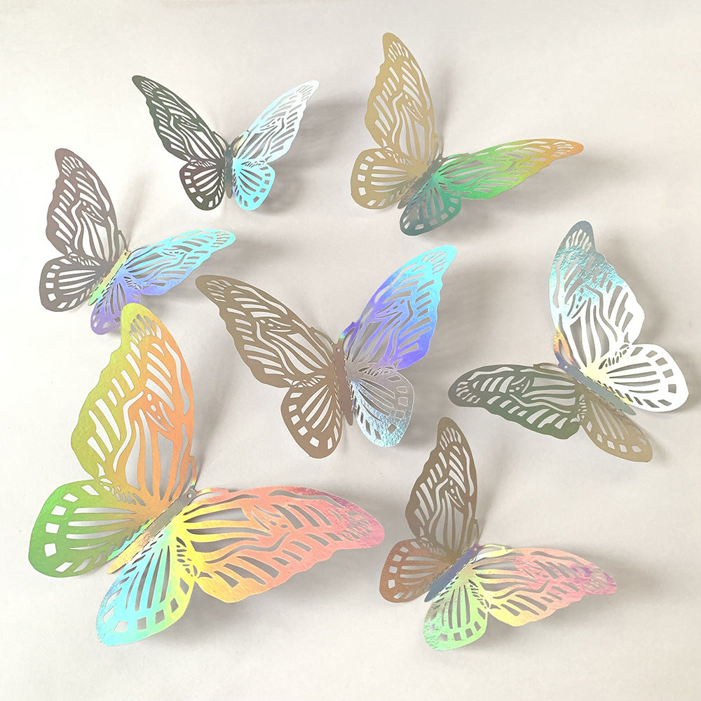 Colorful 3D Hollow Butterfly Stickers - Removable Wall Decals for Home, Party, Nursery, Wedding Decor (DIY Background Wall Art, Decorative Wall Stickers)