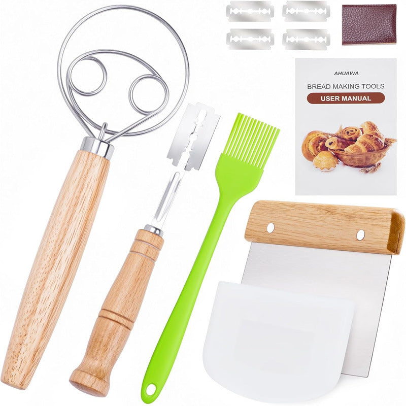 Banneton Bread Proofing Basket Set, 9 Inch Round Sourdough Starter Kit, Baking Supplies Tools with Dough Whisk, Scoring Lame, and Other Accessories for Artisan Bread Making