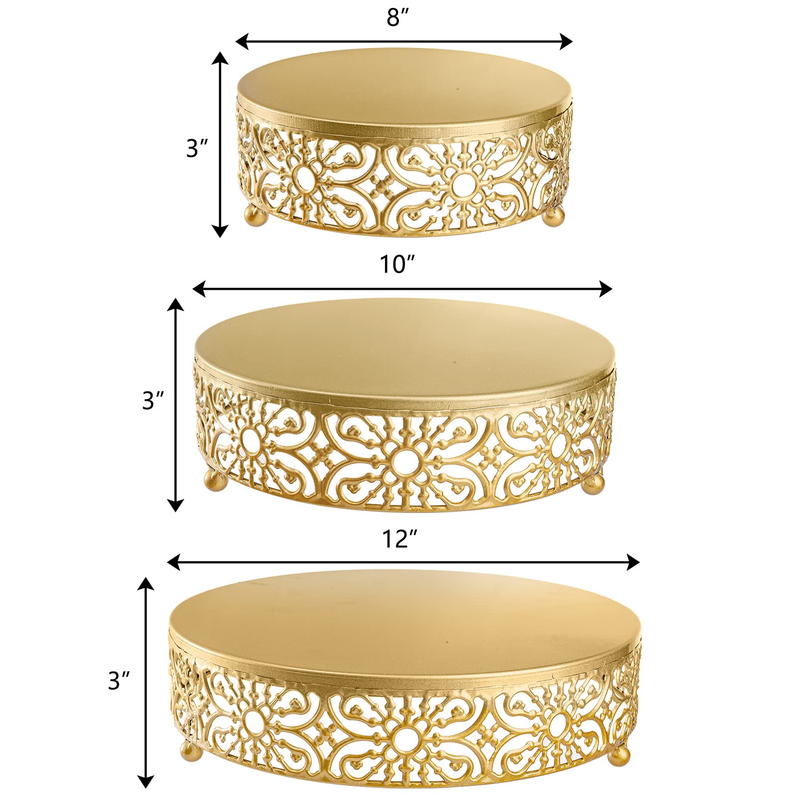 3 Pack Cake Stand, Round Metal Cake Stands, 8" 10" 12" Dessert Display Cupcake Stands, Wedding Brithday Party Celebration Dessert Cake Display Plates