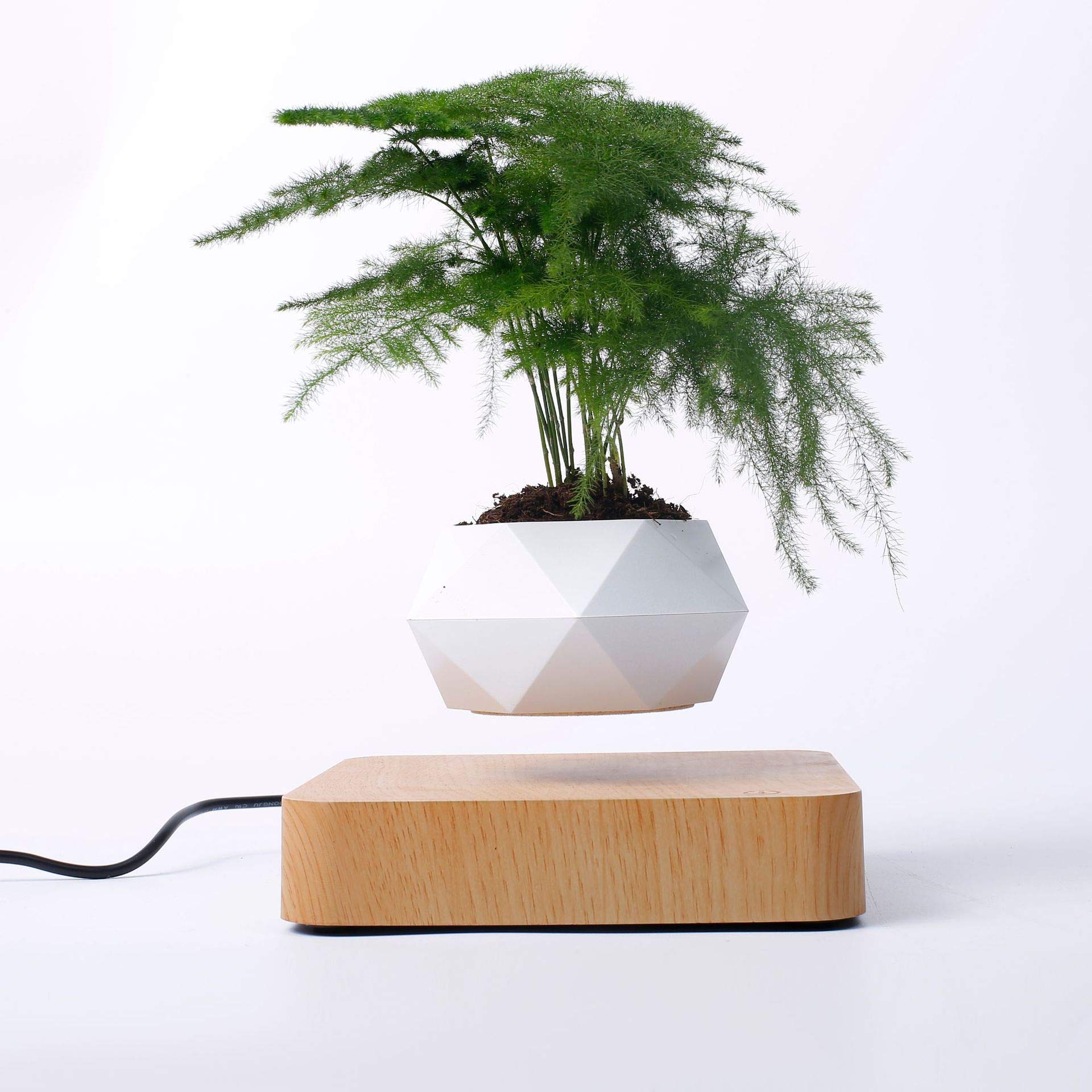 Auto-Rotating Floating Flower Pot with UK Plug Base, Levitating Planter Made of Eco-Friendly Resin, 360° Balanced Light Exposure for Healthier Plants, Magical Indoor Gardening Solution
