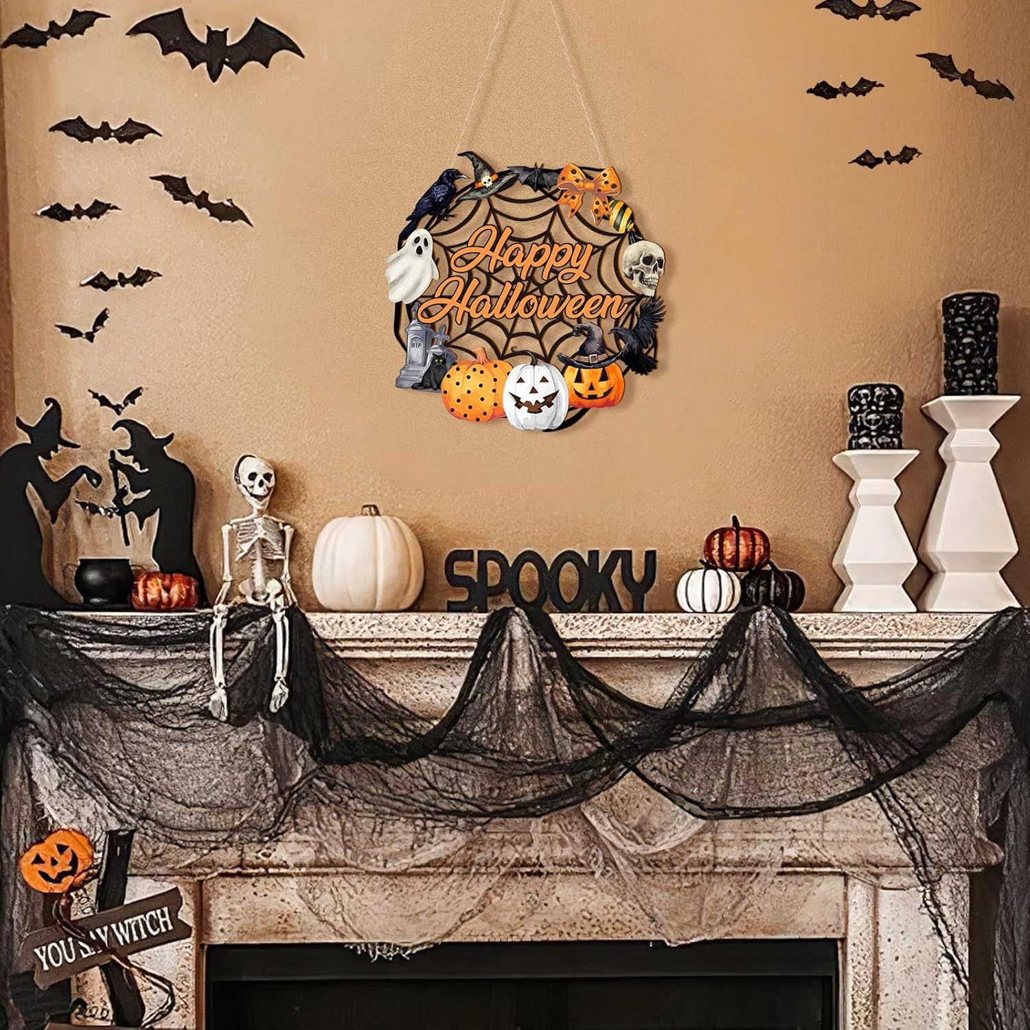 Multipurpose Halloween Door Sign for Home & Business, Wooden Wall Decor for Classroom Party & Office Event, Festive Café Restaurant Holiday Display, Easy-Hang Spooky Decor