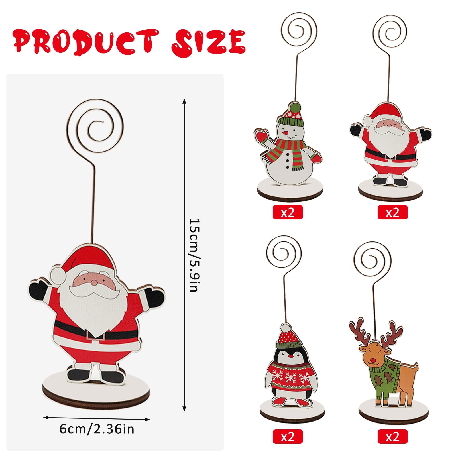 8 PCS Wooden Christmas Table Number Holders – Festive Memo Clips, Business Card Stands & Photo Holders for Holiday Party Decor