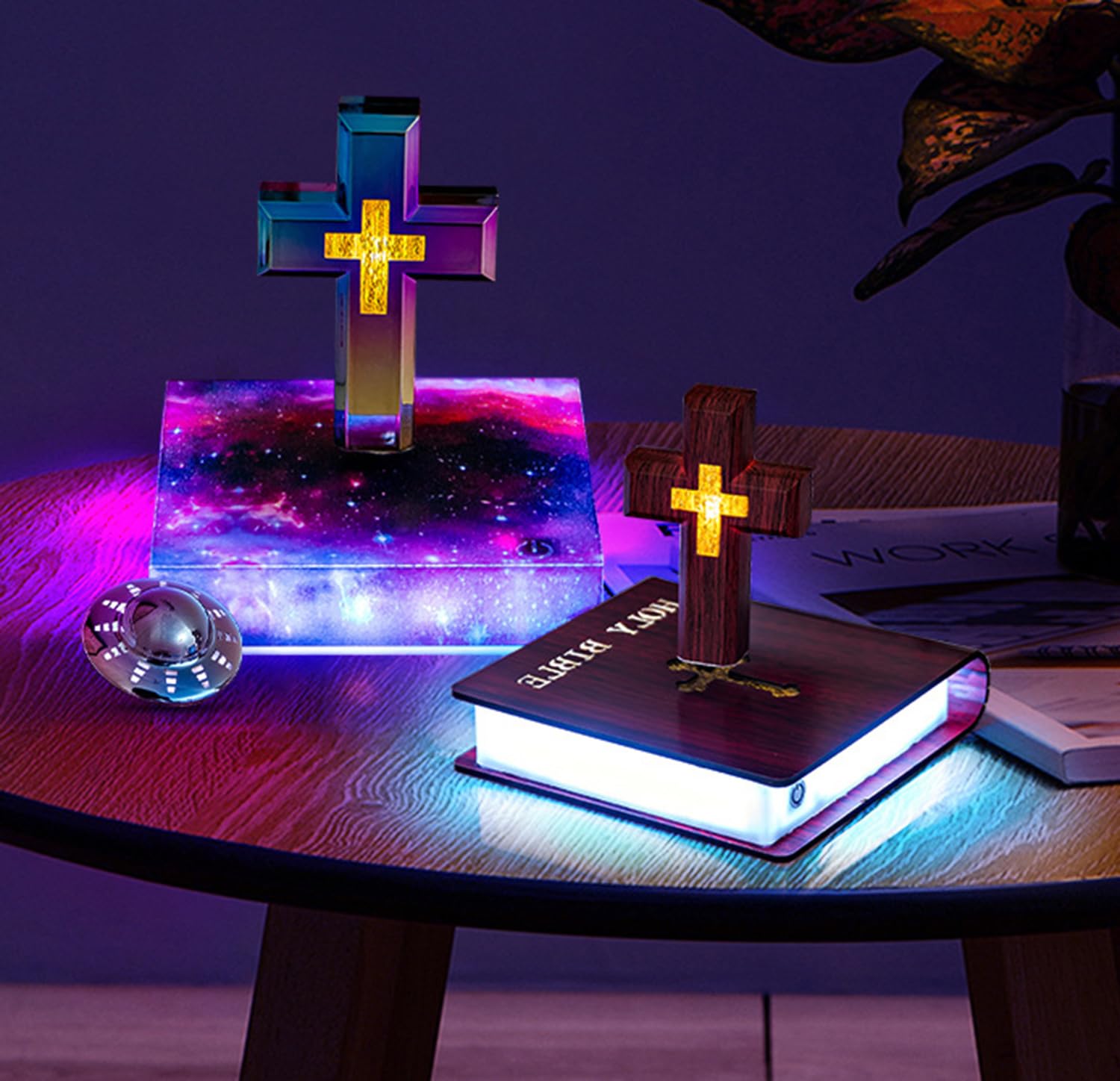 Holy Levitating Cross Lamp with Soft Glow, Sacred Floating Decor for Prayer Space, Mood Lighting for Church Chapel & Christian Home, Meditative Ambient Religious Gift