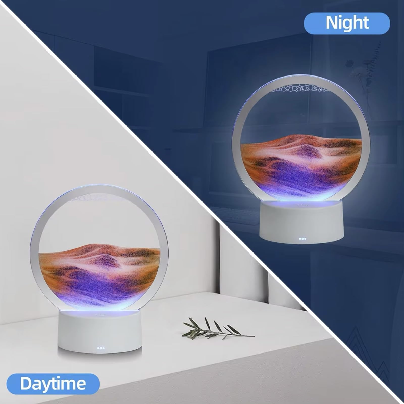 Dynamic Moving Sandscape Art Lamp, 3D Quicksand Painting with Colorful LED Light, Hypnotic Desktop Decor for Living Room & Bedroom, Creative Stress Relief Gift and Modern Home Art