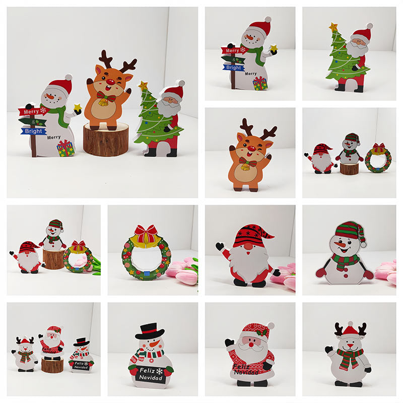 Wooden Christmas Decorations Set - Santa, Snowman, Gnome Figurines, Rustic Holiday Table Decor, Farmhouse Xmas Centerpiece