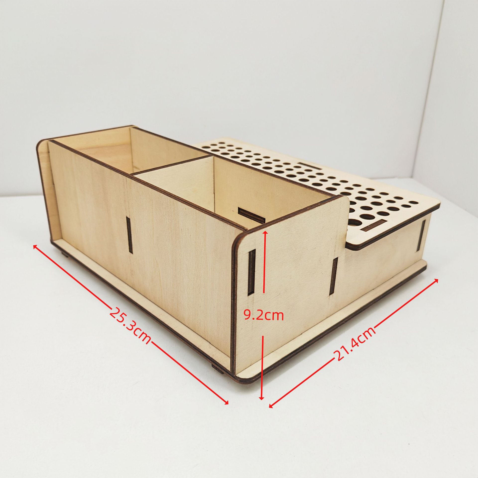 Student Desk Organizer for Art Supplies, Wooden Pen & Brush Holder with Multi-Compartment, Study Table Storage for School Essentials, Homework Tool Organization System