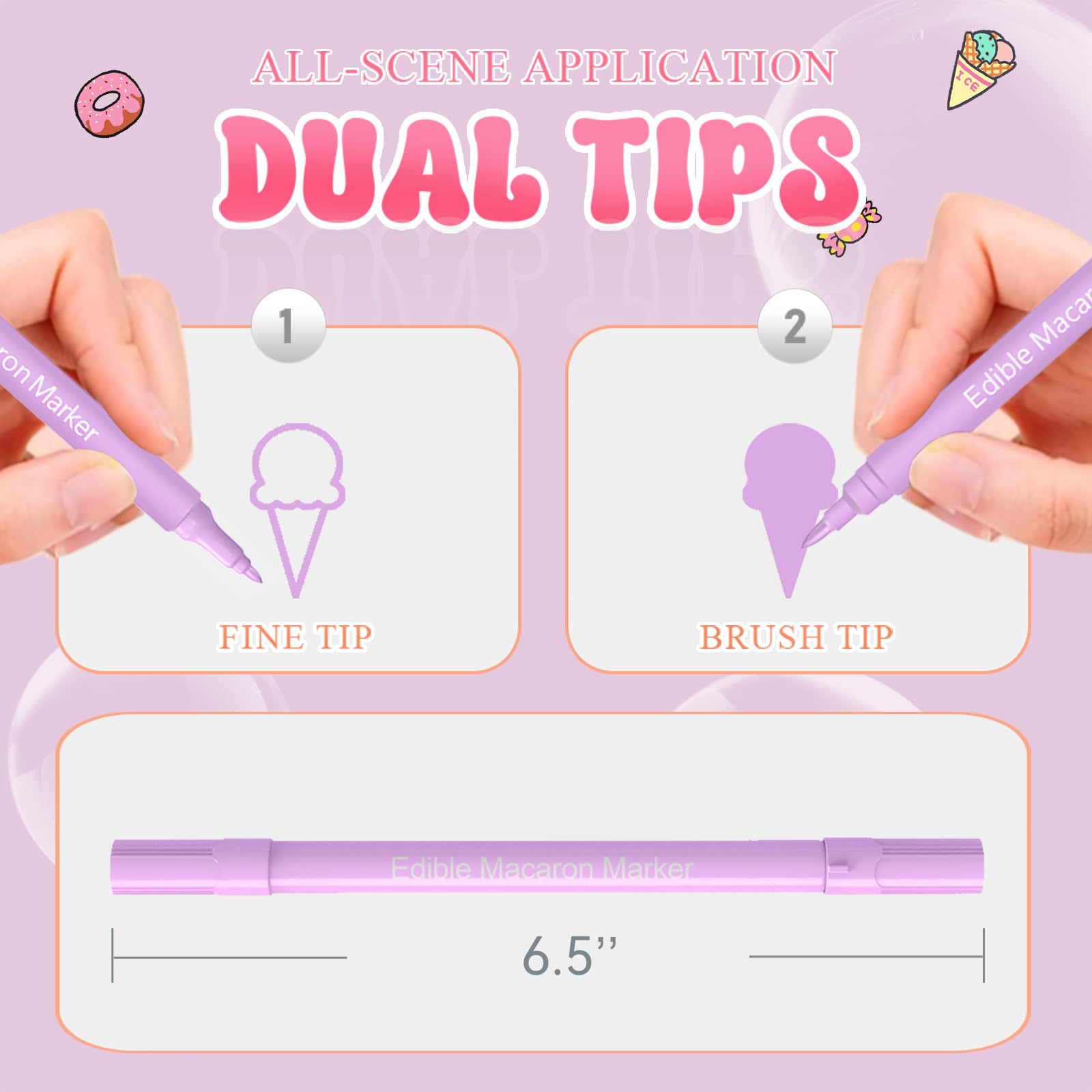 Macaron Coloring Pens (10 Pastel Colors) - Dual Tip Food Markers for Cake Decorating | Fine & Thick Edible Markers for Cookies, Fondant, Icing & Cupcakes