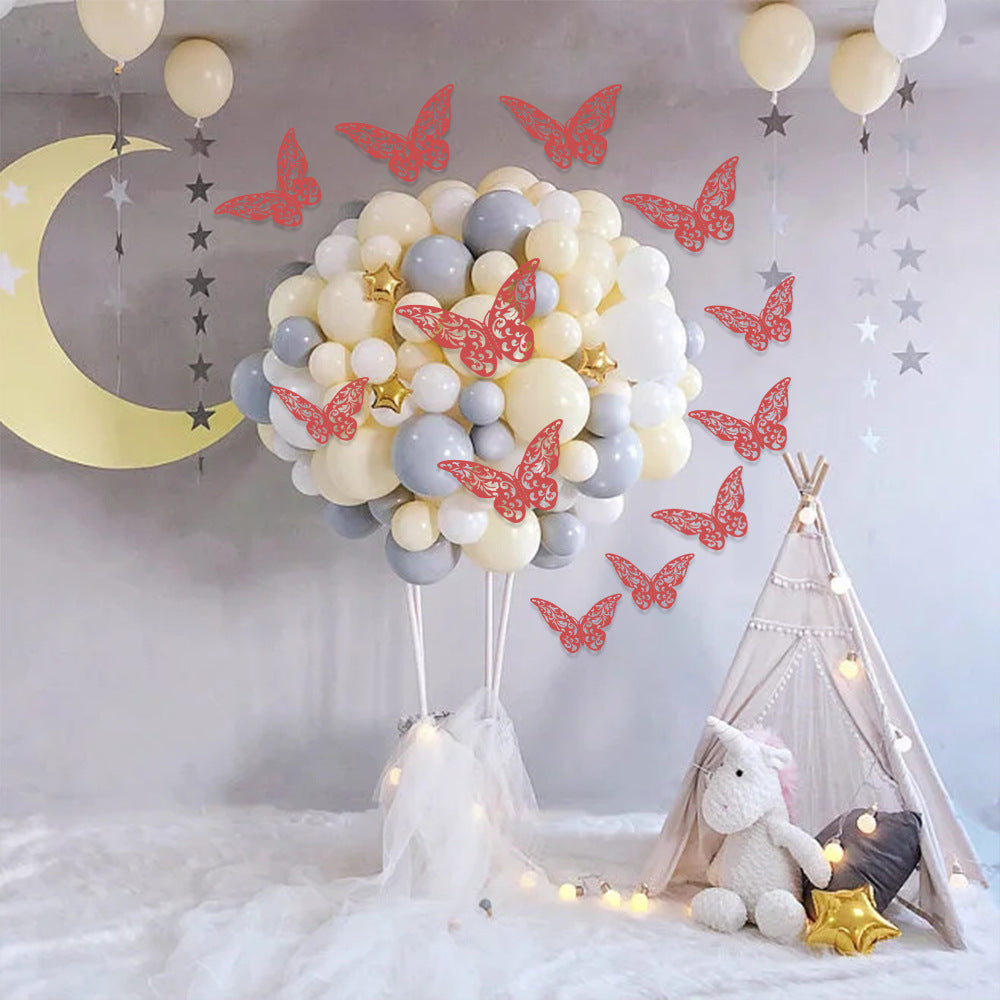 Red 3D Hollow-Out Butterfly Wall Stickers - Self-Adhesive Decor for Living Room, Bedroom & Wedding Party (Creative Holiday Decoration)