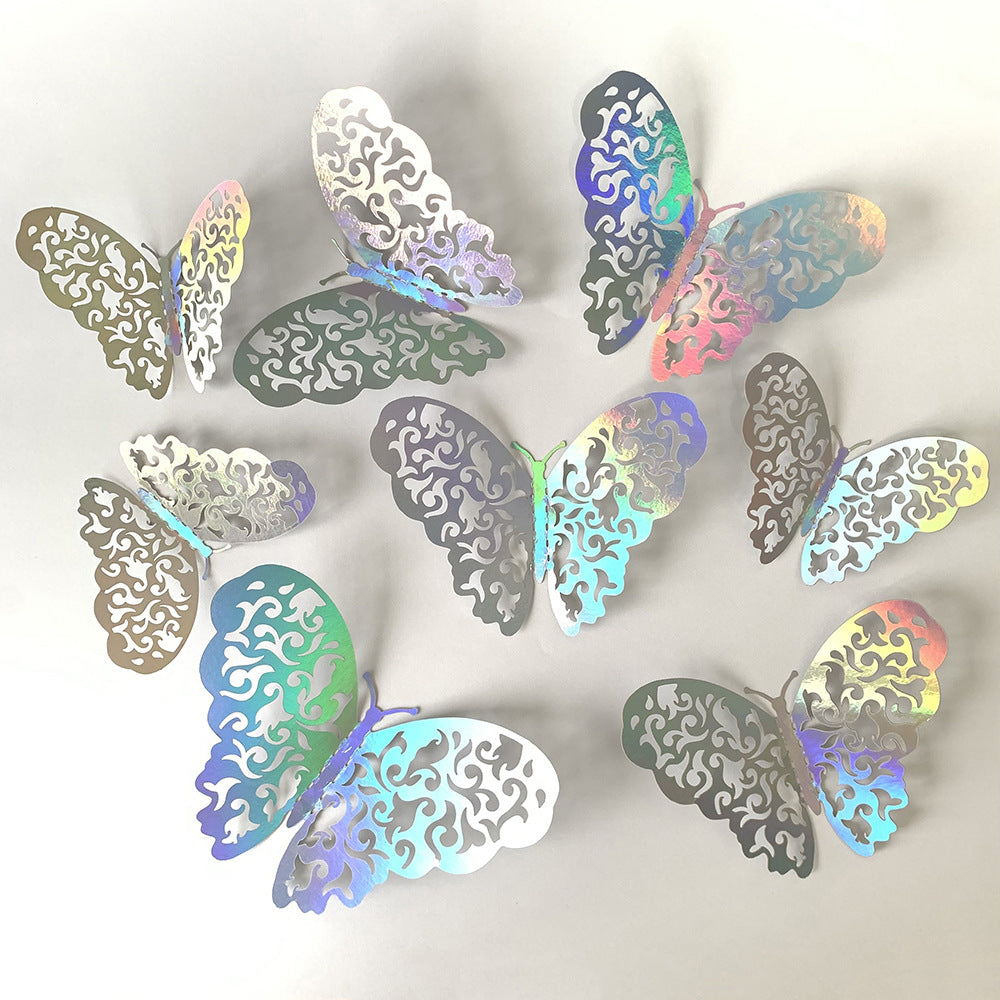 Colorful 3D Hollow Butterfly Stickers - Removable Wall Decals for Home, Party, Nursery, Wedding Decor (DIY Background Wall Art, Decorative Wall Stickers)