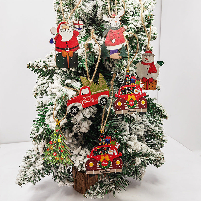 2pcs Santa Claus Wooden Truck Ornaments for Christmas Tree - Vintage Hanging Decorations for Xmas Party Supplies