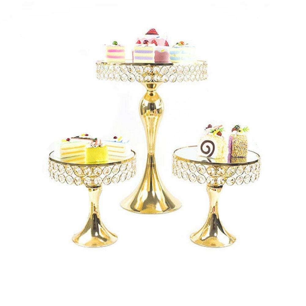 Luxury Dessert Tower Set | Silver Metal Cake Stands with Crystal Beads & Mirror Surface, 8" 10" 12" Tiered Display for Pastries Fruits Appetizers, Event Buffet Centerpiece