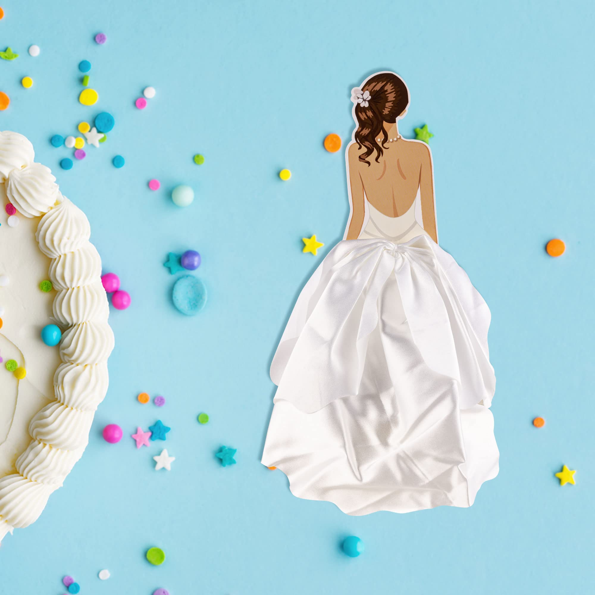 1Pc Woman Back Silk Gauze Skirt Wedding Cake Toppers Girl Happy Birthday Cake Toppers Bride to Be Cake Decorating Supplies Cupcake Topper Bachelorette Party Decorations White