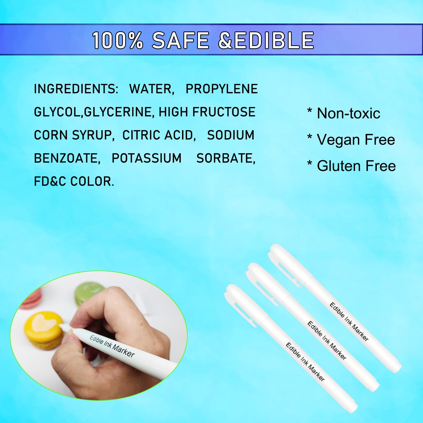 3pcs White Edible Markers for Cake Decorating - Food Grade Ink Pens with Upgraded Smooth Tip, Perfect for Cookies, Fondant, Frosting & Baking Supplies by Edible Ink