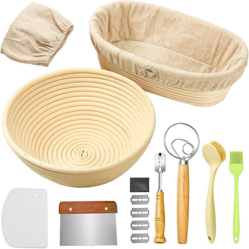 Banneton Bread Proofing Basket Set, 9 Inch Round Sourdough Starter Kit, Baking Supplies Tools with Dough Whisk, Scoring Lame, and Other Accessories for Artisan Bread Making