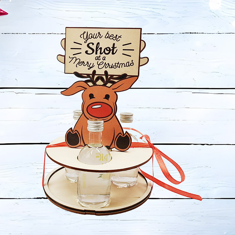 Christmas Mini Wooden Wine Rack, Mini Liquor Bottle Holder Wooden Christmas Penguin Elk Gnomes Wine Rack Gifts for Beverages