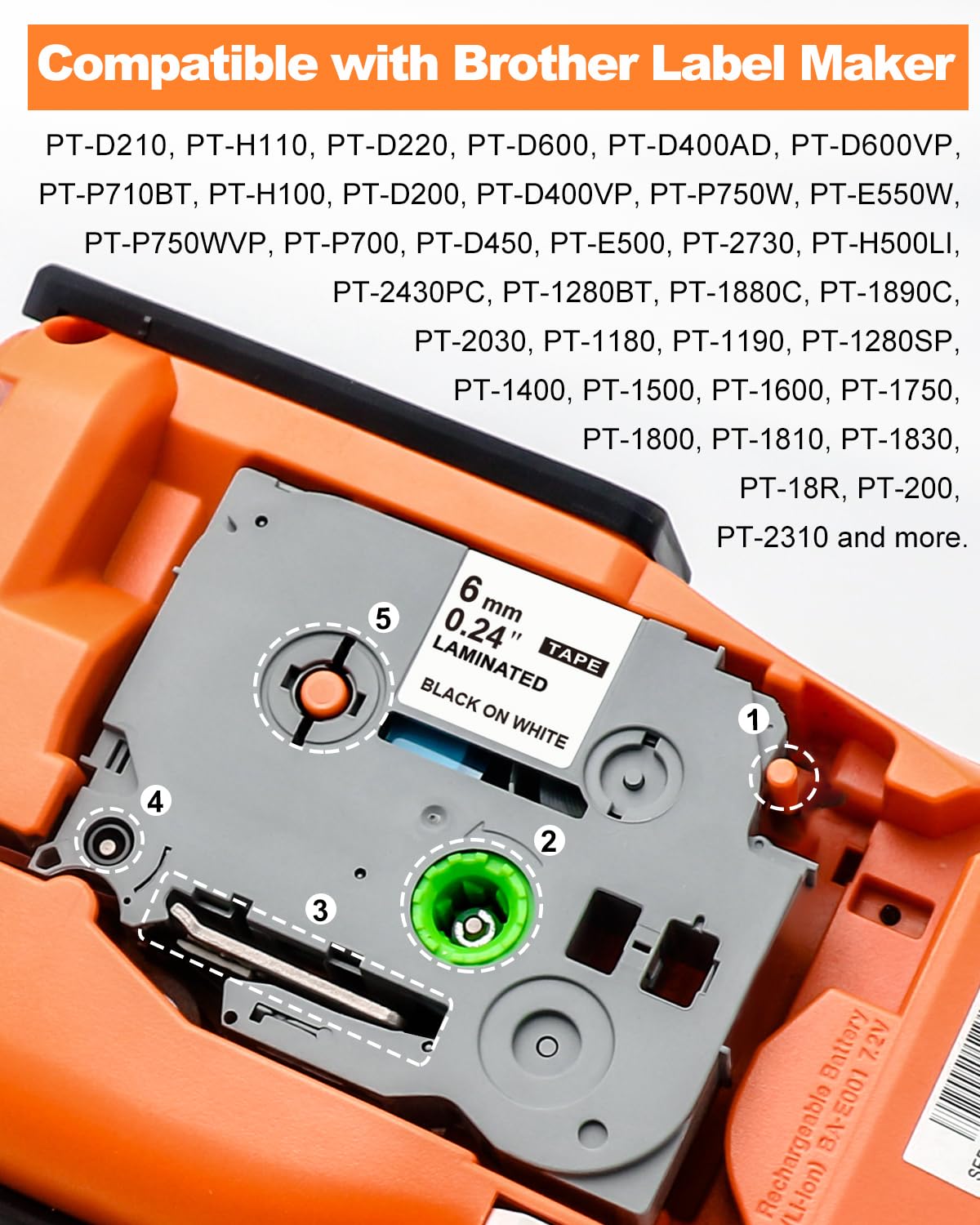 Compatible with Brother Label Tape TZe TZ Tape 6mm 1/4" Label Maker Tape TZe-111 TZe 211 411 511 611 711 Laminated Labels for Brother PT-D210 PT-H110 PTD400 PT1280 PTP300BT P700, 6 Pack/1pcs bulk packing