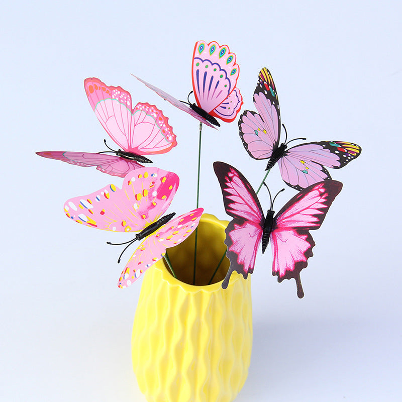 10CM Stem Butterfly Decor - Colorful PVC Realistic Floral Accents for Vase Arrangements & Garden Art (Handcrafted Simulation Butterflies)