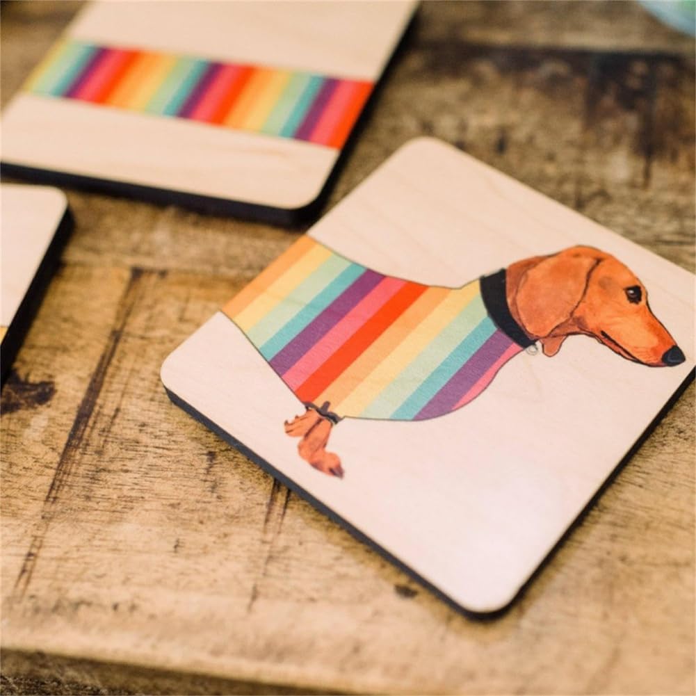 Dachshund Coasters with Holder, Wooden Coaster Set, Dachshund Themed Dining Table Decoration, Animal Coasters
