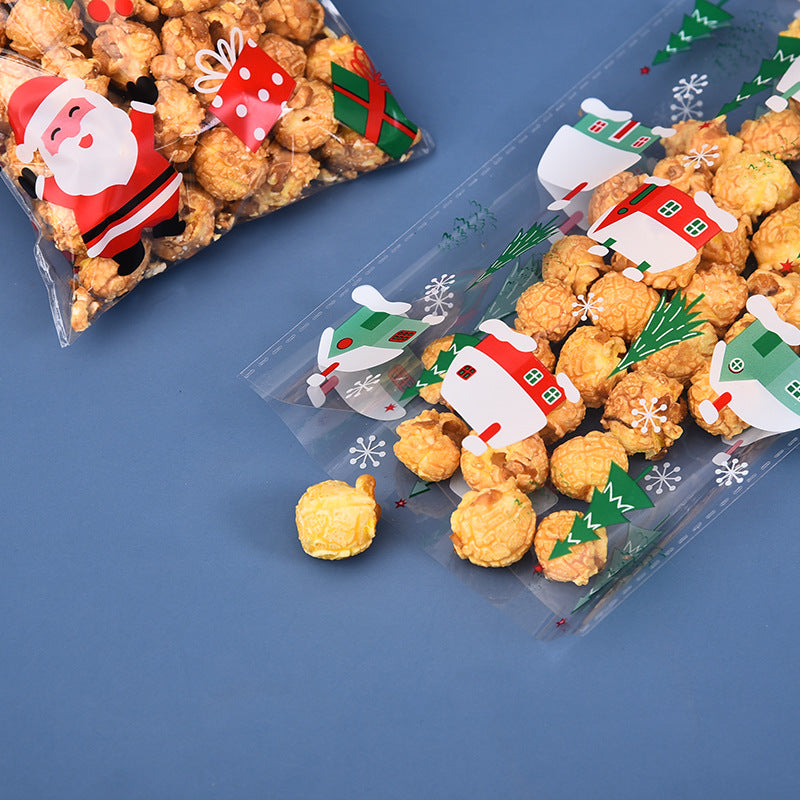 50-Pack Christmas Goodie Bags with 6 Holiday Designs, Food-Safe OPP Treat Bags for Classroom Parties, Complete Set with Gold Twist Ties for Candy & Cookies, Bulk Christmas Favor Bags for School Events